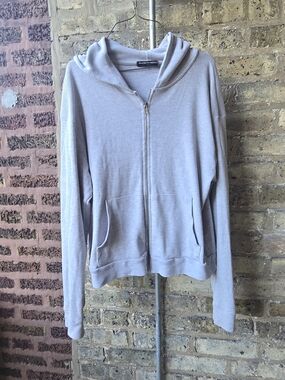 Brandy Melville Light Gray Ribbed Zip Hoodie